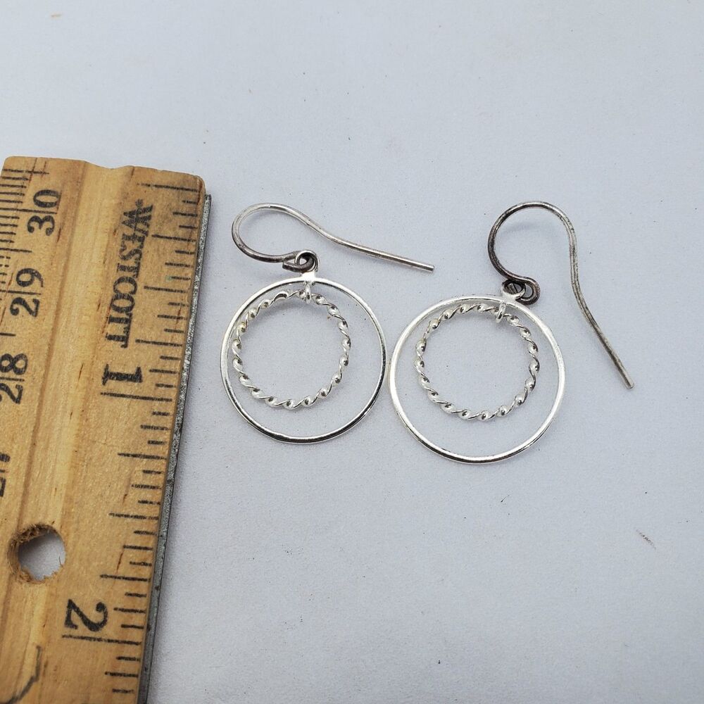 Sterling Silver Circle Dangle Earrings 925